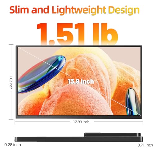 Portable Monitor 13.9" 3K QHD 3072x1920 350 Nits 72% sRGB USB-C HDMI Travel Monitor for Laptop PC PS4, Screen Extender with Kickstand, VESA Mountable - size: 13.9inch 3K
