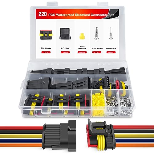 Nilight 220PCS 5 Pin Electrical Connector Plug with Male Female Terminals - size: 5Pin Connector 200Pcs