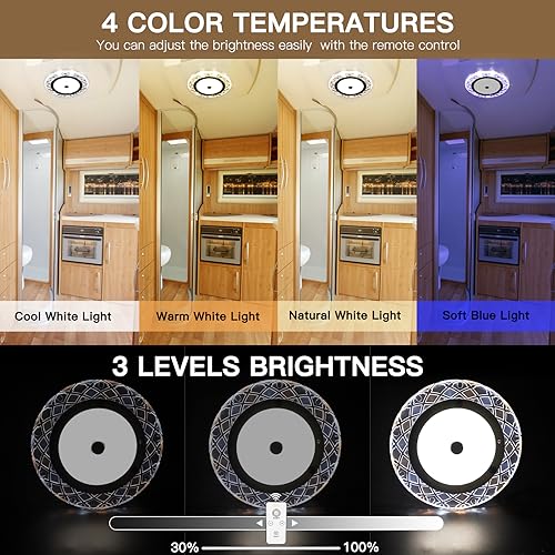 BlueFire RV Interior Light, 600LM LED Ceiling Dome Light with Remote - color: 3 Pack