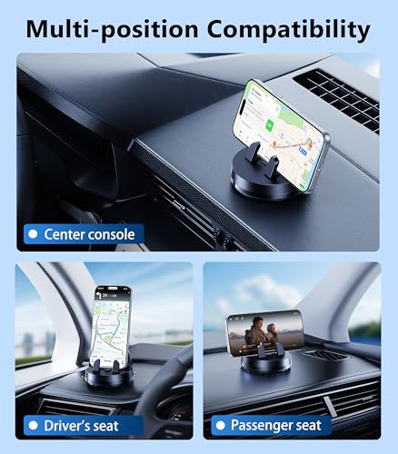 Car Dashboard Phone Holder Mount, 360 °Rotating Curved Dash Automatic Clamping Cell Phone Mount with Adaptive Adhesive Base, Multifunctional Accessories, Fit for iPhone, Samsung, Google, GPS