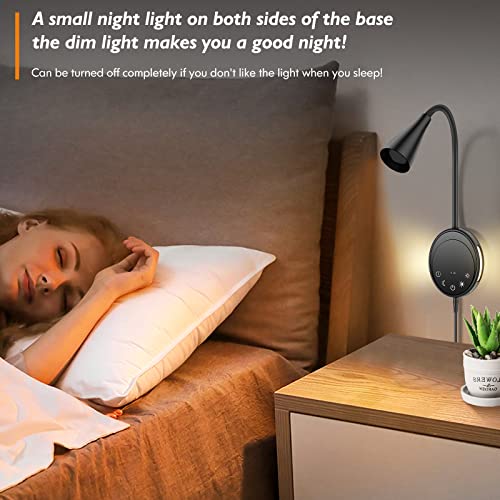 SANKEDOU Wall Mounted Reading Light, Bedside Headboard Lights with 5 Dimming & Color Temperature, USB Output, Night Light & Timers Function, Flexible Gooseneck 3000K-6000K Upgrade Bed Lamp (Black) - color: Black
