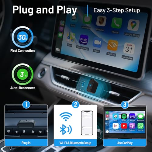 onffo Wireless CarPlay Adapter for iPhone and Android Auto, Convert Wired to Wireless Car Play Adapter for Apple iOS 10+/Android 10+