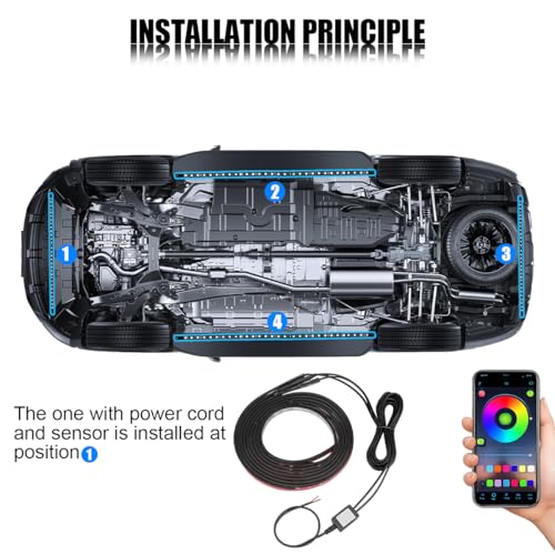 4 Pack RGB App-Controlled Vehicle Underglow Accent Strip Lights