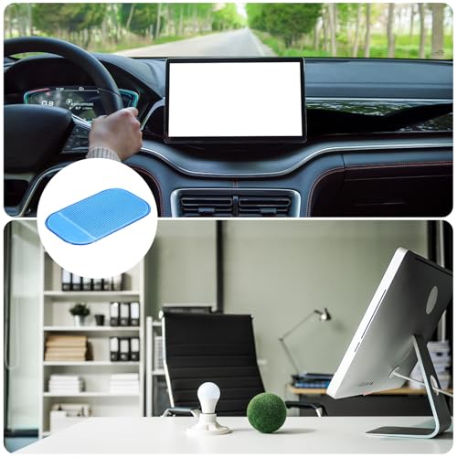 HARFINGTON 7pcs Car Dashboard Anti-Slip Mat 5.5" x 3" Universal Sticky Dash Pad Washable Reusable Car Non-Slip Mats for Phone Keys Sunglasses Electronic Devices, Blue - color: Blue