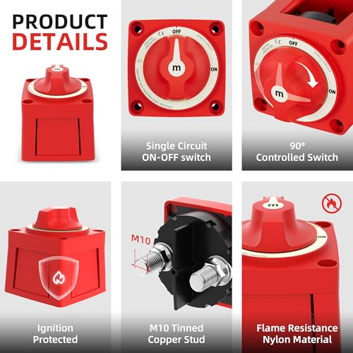 Battery Disconnect Switch 12V 48V Marine Battery Cut Off Switch 300A Heavy Duty Ignition Protected On/Off Battery Kill Switch for Car Boat RV ATV UTV Vehicles - color: 300A On-Off