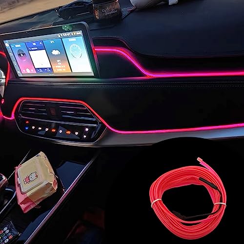EL Wire Interior Car LED Strip Lights, 5M Neon Wire USB 5V with Fuse Protection for Automotive Car Interior Decoration with 6mm Sewing Edge, Car Garden Party Decoration, Pink