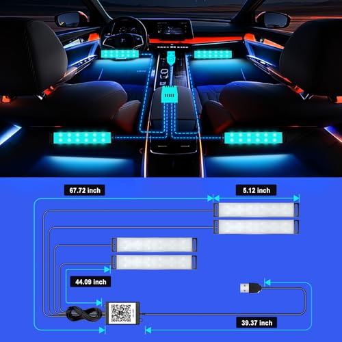 Honalia Interior Car Lights,Car LED Lights with Music Mode and Scene Mode - size: 4-Lines USB Port APP Control