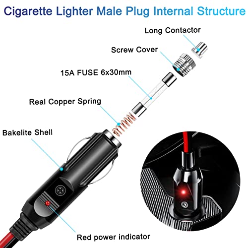 12V/24V Heavy Duty Cigarette Lighter Extension Cord 6FT 15A - size: 6FT