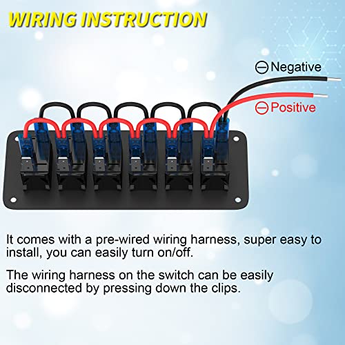 Joinfworld 6 Gang Rocker Switch Panel 12V Marine Boat Switch Panel Waterproof 12 Volt Blue LED Light Toggle Switch Panel ON Off with Pre-Wired for Boat Automotive Car Truck RV UTV - style: 6 Gang