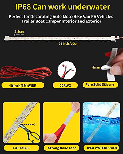 YM E-Bright IP68 Waterproof LED Strip Lights, 24inch 72SMD 12V Amber 4 Pack - color: Yellow, size: 24 inch