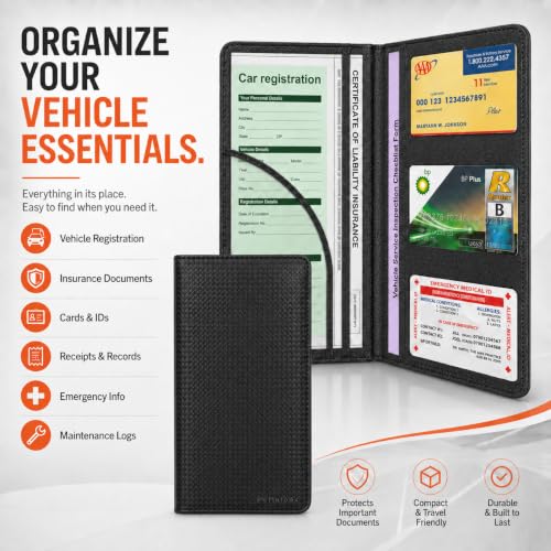 Car Registration and Insurance Holder, Carbon Black Premium PU Leather - color: Carbon Black