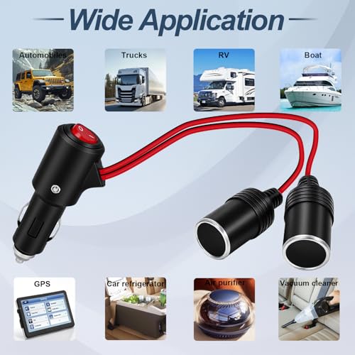 Car Cigarette Lighter Splitter Adapter, 12V/24V Dual Socket Power Charger with On/Off Switch, Supports Fast Charging for Vehicles, RVs, Trucks, and More - color: cigarette lighter adapter 02