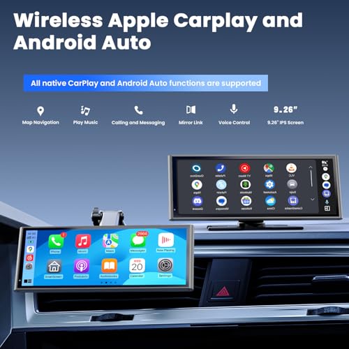 9.26" Wireless Portable Carplay Screen for Apple Car Play Android Auto OTA - color: Gray