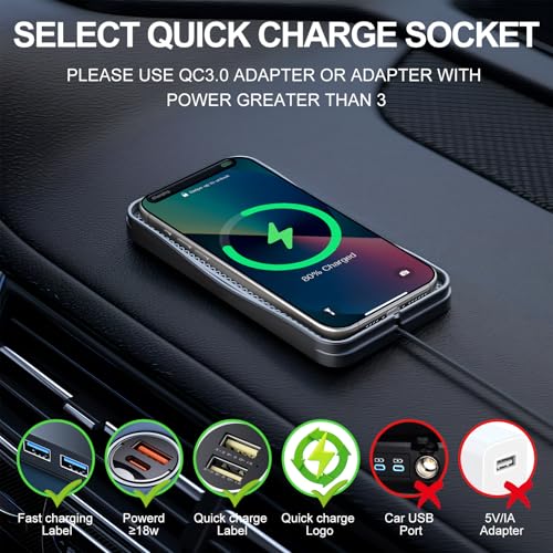 15W Non-Slip Wireless Car Charger Pad with 20W Adapter USB - size: 7"L x 3.5"W - 39.4" USB