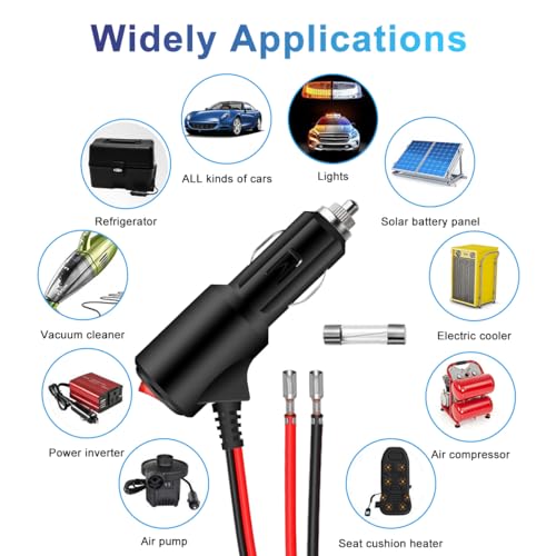 Cigarette Lighter Plug Adapter With Switch On Off 12FT Heavy Duty 12V Cigarette Lighter Plug Replacement With Leads & LED, 12V Male Cigarette Lighter Plug Adapter 16AWG For Car Truck Motorcycle - size: 12FT