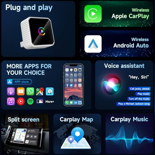 2026 Wireless CarPlay & Android Auto Adapter, 2-in-1 5GHz WiFi Plug & Play Aluminum Dongle for OEM Wired Cars (2016+), Mini Adapter for iPhone iOS 10+ & Android 11+, USB/Type-C