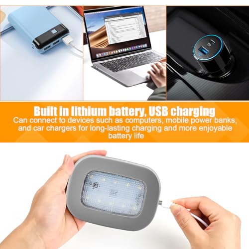 Car Interior Ceiling Roof Lights, 10LED Magnetic USB Rechargeable Vehicle Dome Lamp, Wireless Battery Powered Automotive Roof Lights, Universal for SUV Caravan Truck (Gray) - color: Gray