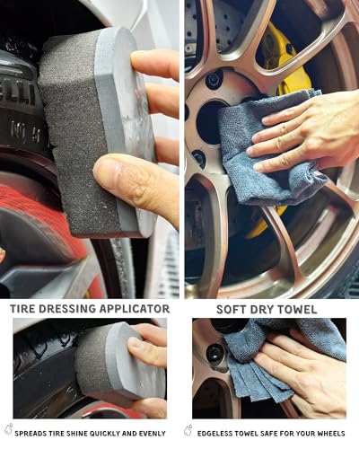 oesee 8PCS Pro Wheel Cleaning Kit - Synthetic Wool Brushes, Detailing Brush, Tire Brush, Wash Mitt, Drying Towel & Carry on Bag - Scratch-Free Rim Cleaning Kit - color: Grey & Black