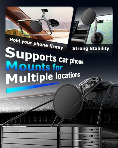 ZBF Magnetic Phone Holder for iPhone MagSafe Car Mount, Vacuum 360°Adjustable Car Phone Holder(Dashboard & Windshield) Magnet Cell Phone Holder Mount for iPhone 17/16/15/14/13 Android Galaxy - style: Upgrade Non-rechargeable
