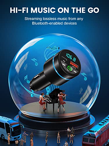 RIWUSI FM Transmitter for Car Bluetooth 5.3, Wireless FM Radio Car Adapter - color: Black