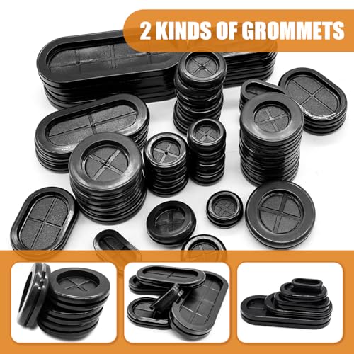 mankk 45PCS Rubber Grommet Kit 10 Size Oval and Round Double Sided Rubber Hole Plug Firewall Hole Plug with Retractable Box Knife for Protecting Cable Wire - size: 10 Sizes