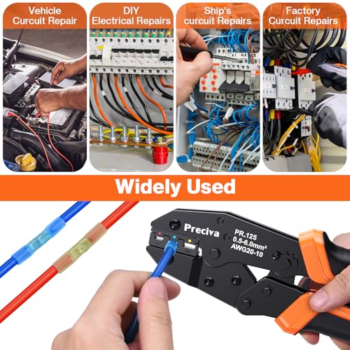 Preciva Wire Crimping Tool for Heat Shrink Connectors Kit, with 200PCS 22-10 AWG Heat Shrink Connectors,Ratcheting Crimper for Electrical, Automotive, Marine & Wiring Repairs