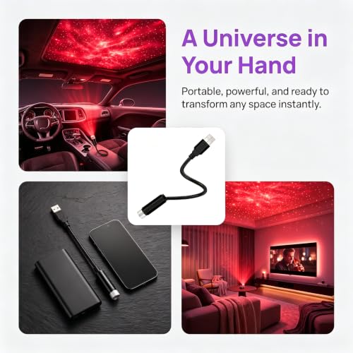 USB Star Projector Night Light, Adjustable Car Roof Star Light(Red) - color: red