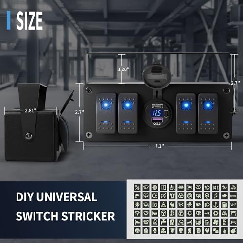 Joinfworld 4 Gang Rocker Switch Box 12V SPST ON/Off Marine Switch Panel 12 Volt Waterproof Blue LED Light Bar with Dual USB Outlet PD3.0 & QC3.0 Car USB Port for Boat Automotive Car Truck RV UTV - size: 4 Gang