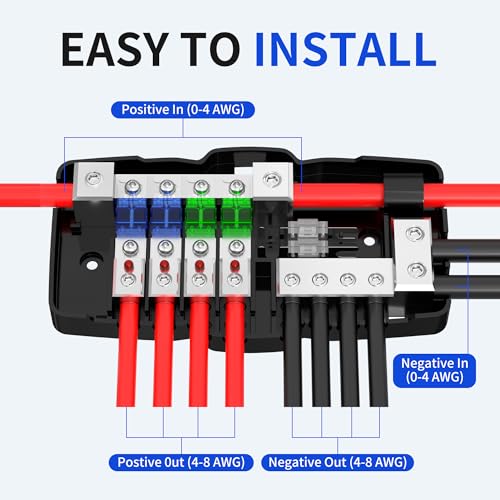 RVBOATPAT Fused Power Distribution Block Car Audio Fused Distribution Block 12V 0/4 Gauge 4 Way MIDI (Mini-ANL) Fuse Block for Auto Boat UTV Stereo Amp - style: 4 Way