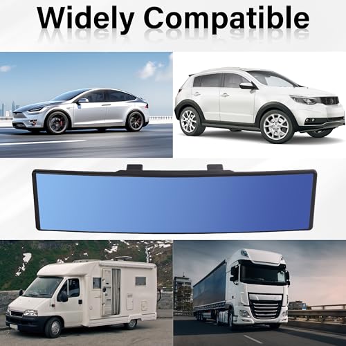 Rear View Mirror, Universal 12 Inch Wide Angle Rear View Mirror Convex - color: Blue