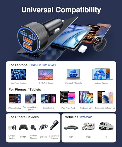 USB C Car Charger, 90W Super Fast Cigarette Lighter Adapter, 30% Smaller