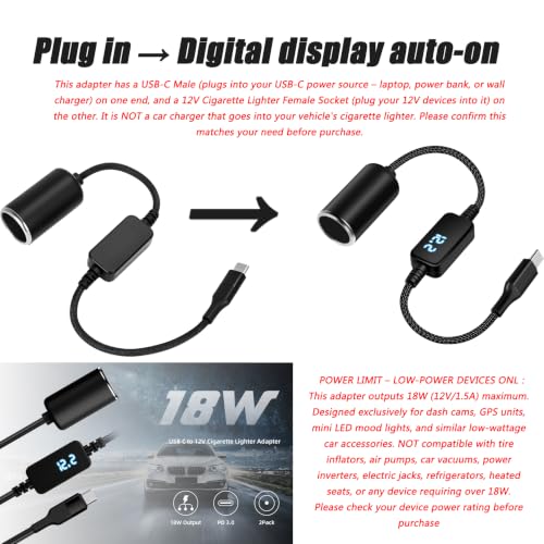 USB-C to 12V Cigarette Lighter Adapter, Car Charger