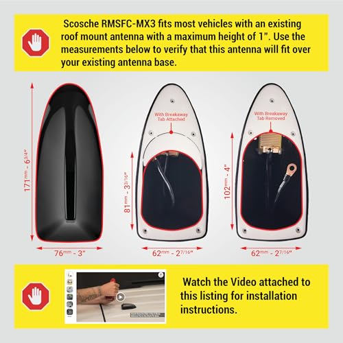 Scosche RMSFC-MX3 Shark Fin Antenna Cover for AM/FM Radio - Fits Most Vehicles with an Existing Roof Top Antenna - Easy Install for Car, Truck, SUV, Van - See Images for Fitment Info - style: Sharkfin Rooftop