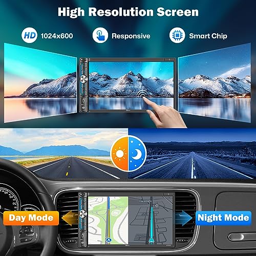 PLZ 7" Wireless Double Din Car Stereo Apple Carplay Radio Screen for Car Audio Receivers, Bluetooth 5.3 Car Play Android Auto Touchscreen, 240W 4.2 CHN 2 Subwoofers Outputs, Backup Camera, SWC, FM/AM - size: 7"