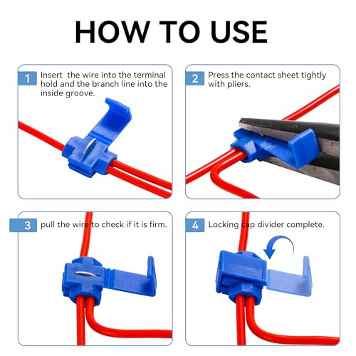 HKS 100PCS Red Quick Splice Wire Connectors 22-16 AWG | IDC Solderless Snap Lock Crimp Terminal | Self-Stripping Insulated Electrical Splice Connector for Automotive, Marine & DIY Wiring - color: Red