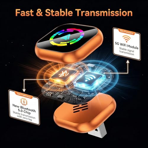 2-in-1 Wireless CarPlay Adapter for iPhone & Android Auto, Converts Wired to Wireless CarPlay in 5 Sec, Plug & Play No App Needed, Auto-Reconnect, Mini Dongle for 1000+ Cars iOS 10+ Android 11+