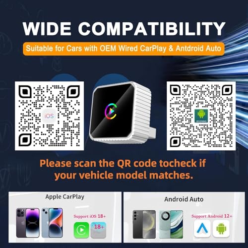 2026 Wireless CarPlay & Android Auto Adapter, 2-in-1 5GHz WiFi Plug & Play Aluminum Dongle for OEM Wired Cars (2016+), Mini Adapter for iPhone iOS 10+ & Android 11+, USB/Type-C