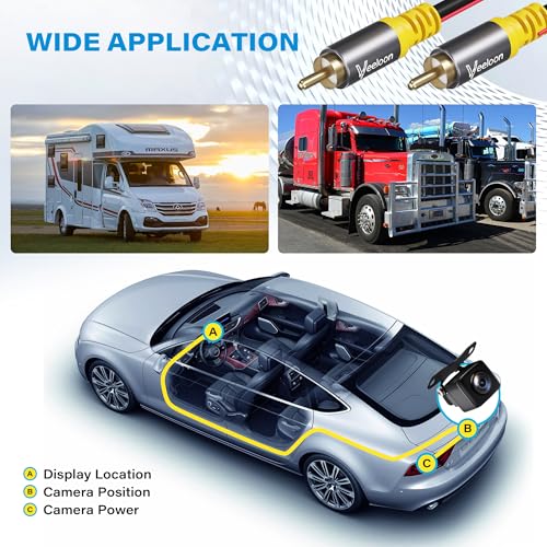 Backup Camera RCA Video Cable Kits,50 FT Car Reverse Rear View Camera Video Extension Cord with Detection Wire, Female-to-Female Coupler for Car AV Reversing Camera, CCTV, DVD, TV Box, RV, Truck, Bus - size: 50 FT