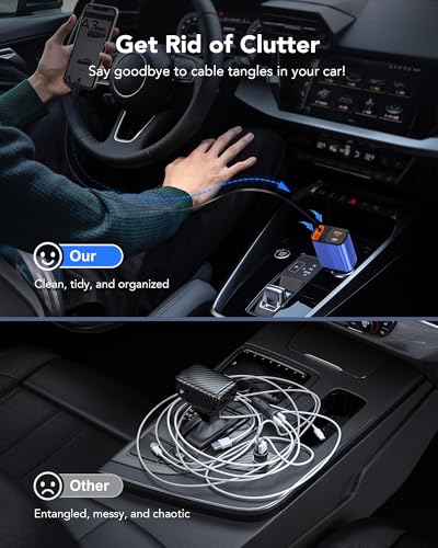 Retractable Car Charger 4 in 1 for Cars, 85W Cell Phone Automobile Chargers - color: Dark blue
