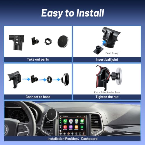 Phone Mount for Jeep Grand Cherokee (2014-2017 2018),Magnetic Phone Holder,Magsafe Car Mount Charger,Dashboard Phone Holder with Car Adapter,15W Wireless Charging for iPhone & Android,Car Accessories - size: Jeep Grand Cherokee | 2014-2018