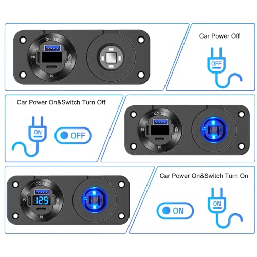 2-in-1 Marine Switch Panel USB Charger Cigarette Lighter Voltmeter Boat - size: 2in1 Dual PD3.0 and QC3.0