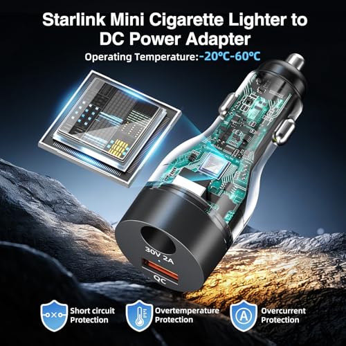 For Starlink Mini Car Adapter 12V-24V to 30V DC Step Up Converter, Dual Port(DC & USB A) Car Cigarette Lighter Adapter, Support Official 50M Cable for Starlink Mini Accessories for RV/Boat/Trailer