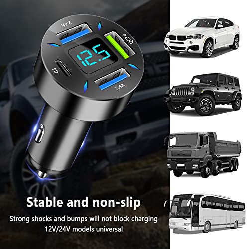 Car Charger 66W Super Fast Charging with USB PD&QC 3.0(Voltmeter&LED Lights) Universal Quick Charge for 12-24V Car Cigarette Lighter Plug,Compatible with iPhone 14 13 12,S22 S21 S20,iPad(Black) - color: Black