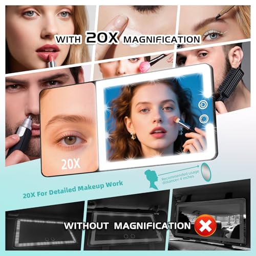 2pcs Car Sun Visor Vanity Mirror with Lights & 20X Magnification - color: 2pcs-Black