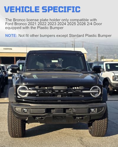 License Plate Holder for Bronco, Steel Front License Plate Frame No-Drilling License Plate Bracket Compatible with Ford Bronco 2026 2025 2024 2023 2022 2021 Standard Plastic Bumper Bronco Accessories - size: For Bronco Standard Bumper
