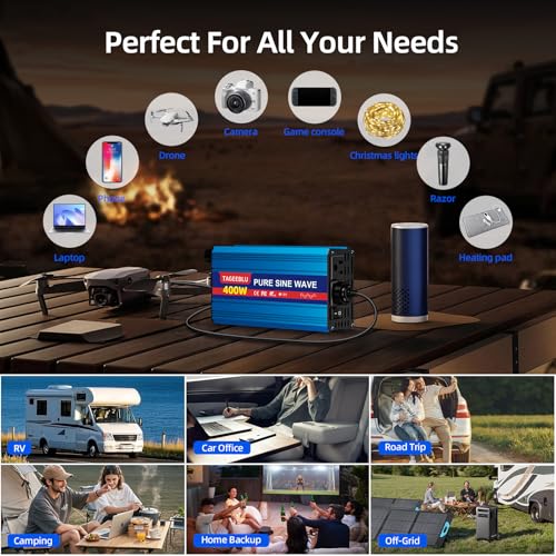 400W Pure Sine Wave Power Inverter 12V DC to 110V 120V AC for Vehicles