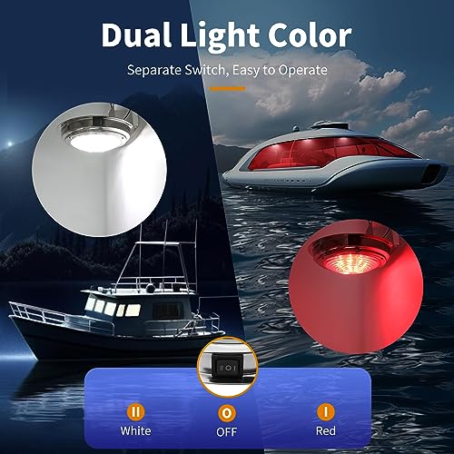 RVZONE 12V Marine Boat Dome Light,7" Stainless Steel LED Cabin Light - size: 7 Inch Stainless Steel Base/White & Red Light
