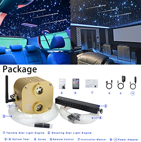 AZIMOM Bluetooth Dual-Port 20W Twinkle Fiber Optic Lights Meteor Shooting Star Ceiling Lighting Kits Mixed 860pcs*13.1ft Fiber Strands RGBW Music Remote APP Control Light Source Home Car Ceiling Décor - size: Meteor+860pcs*(0.03+0.04+0.06)in*13.1ft