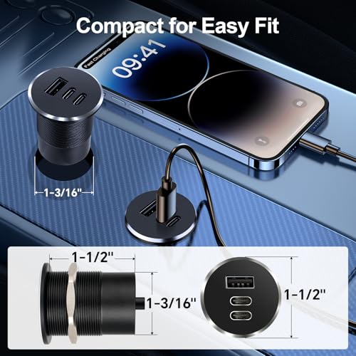 78W 12V USB Outlet with Silver Ring, Aluminum Car USB C Socket - color: 2Pcs