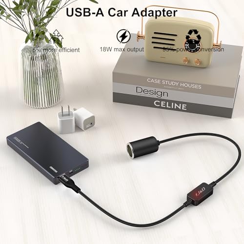 J&D USB A Male to 12V Car Cigarette Lighter Socket Female Converter Cable, 1 ft, 12V 18W Power Adapter, Compatible with Dash Cam, GPS, Car LED Light Strips, Black - color: Black, size: 1 Feet/ 30 CM